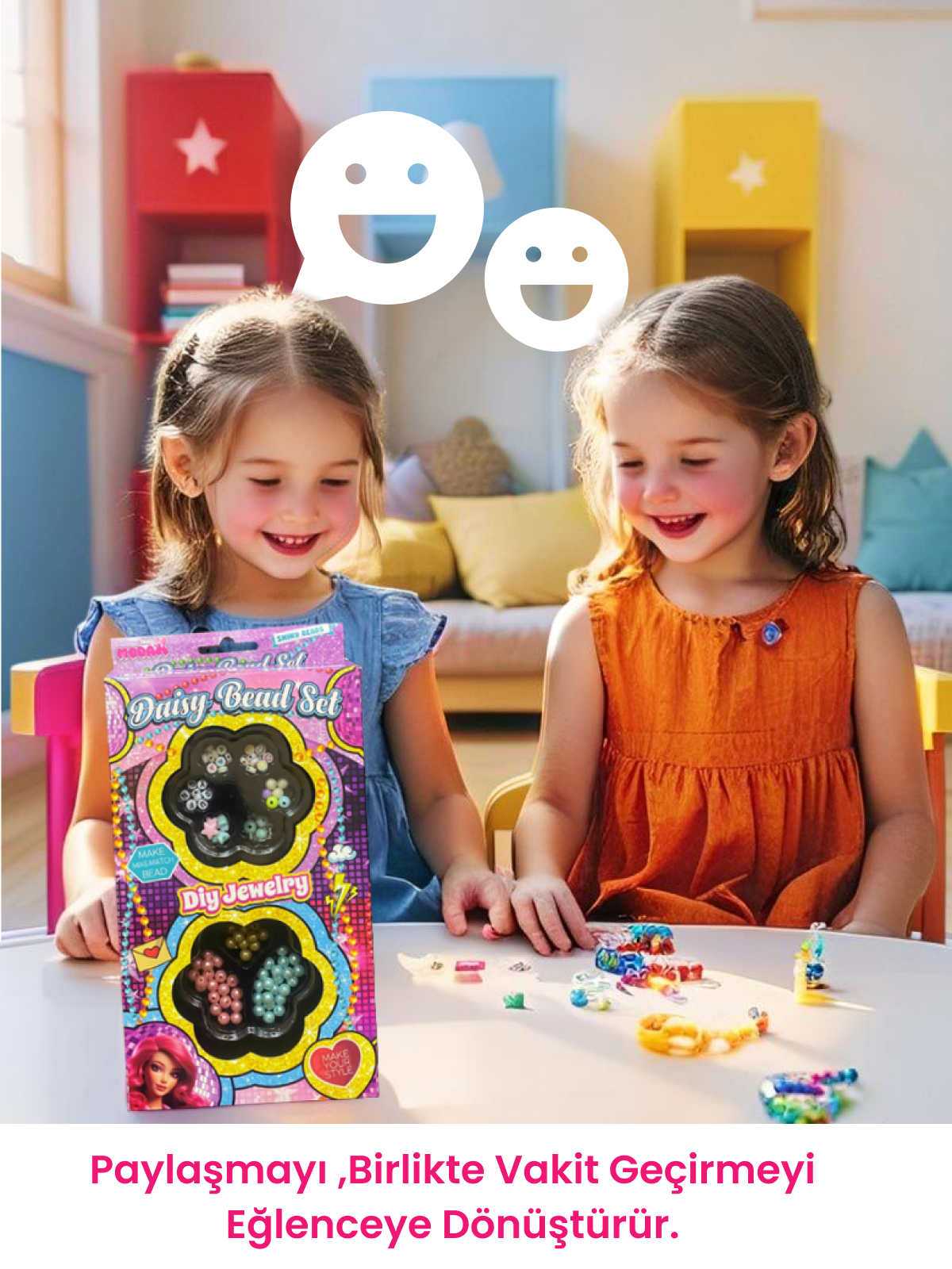 Papatya Takı Seti | Renkli Boncuklarla Bileklik ve Kolye, 3+ Yaş DIY Takı Tasarımı