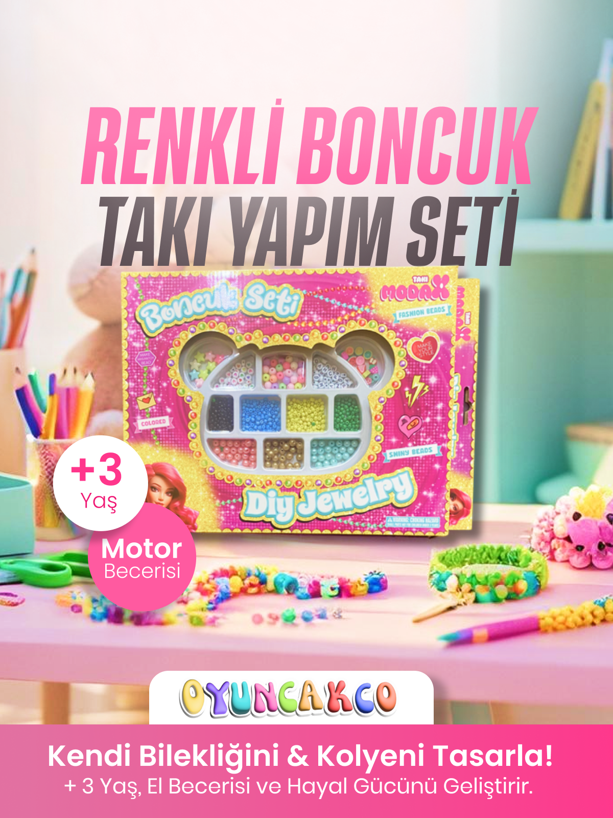 Panda Kutulu Renkli Boncuk Takı Yapım Seti | 3+ Yaş DIY Takı Oyunu