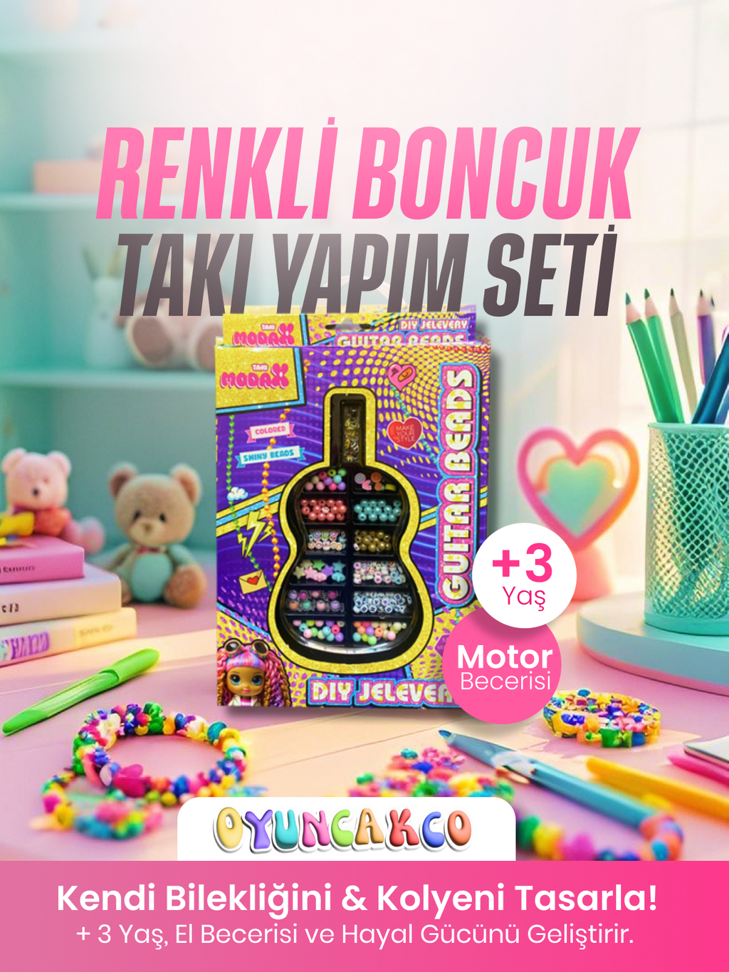 Gitar Beads Takı Yapım Seti | 3+ Yaş Boncuklu El Becerisi Oyunu