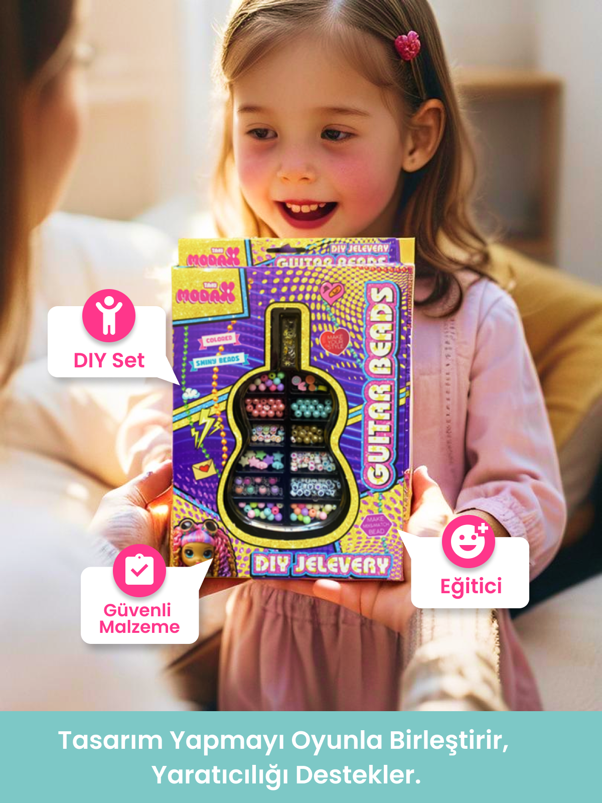 Gitar Beads Takı Yapım Seti | 3+ Yaş Boncuklu El Becerisi Oyunu